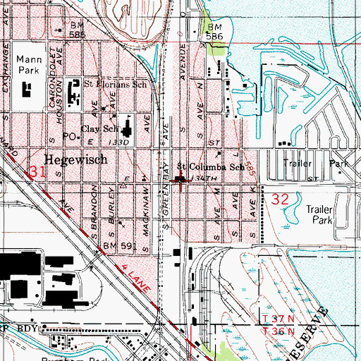 Topographic Map of Saint Columba School (historical), IL