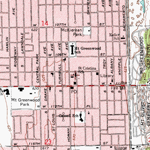 Topographic Map of Saint Cristina School, IL
