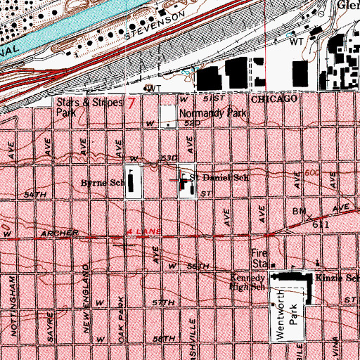 Topographic Map of Saint Daniel School, IL
