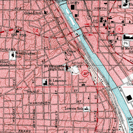 Topographic Map of Saint Edwards High School, IL