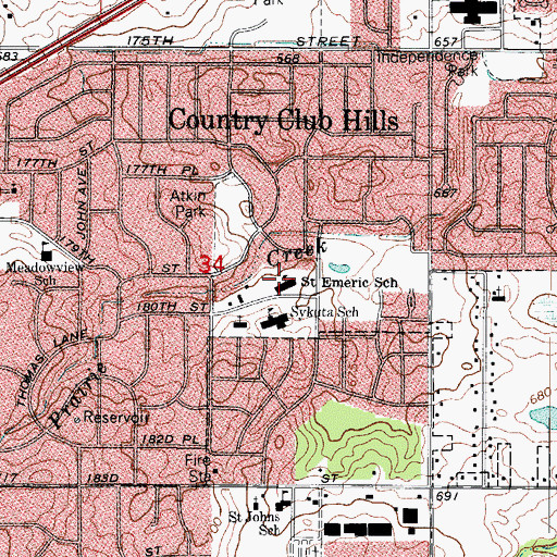 Topographic Map of Saint Emeric School (historical), IL