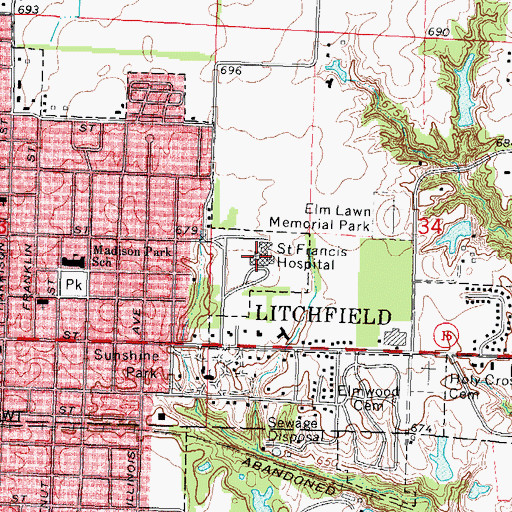 Topographic Map of HSHS Saint Francis Hospital, IL