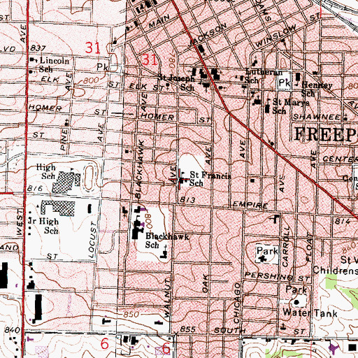 Topographic Map of Saint Francis School, IL