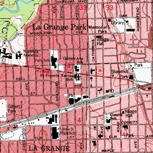 Topographic Map of Saint Francis Xaviar School, IL