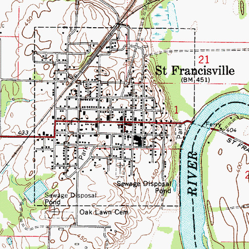 Topographic Map of Saint Francisville, IL