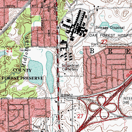Topographic Map of Saint Gabriel Catholic Cemetery, IL