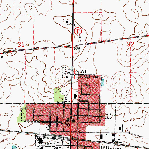 Topographic Map of Saint Gall Cemetery, IL