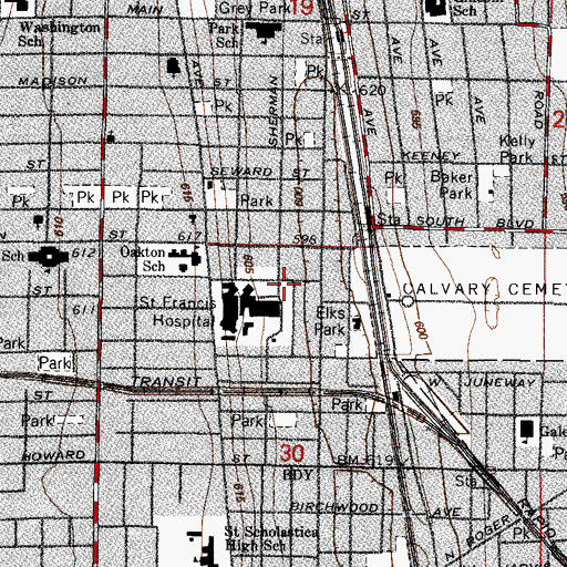 Topographic Map of Saint George High School (historical), IL