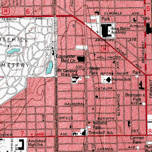 Topographic Map of Saint Gregory High School, IL