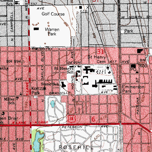 Topographic Map of Saint Henrys School, IL