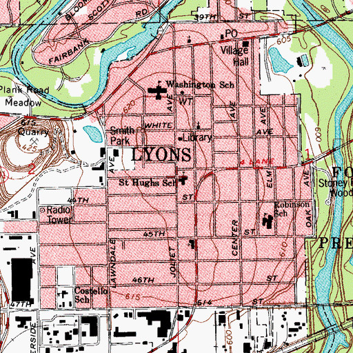 Topographic Map of Saint Hughs School, IL