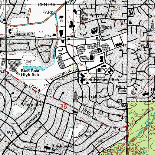 Topographic Map of Saint Irenaeus School, IL