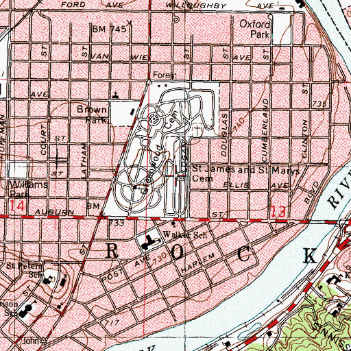 Topographic Map of Saint Marys and Saint James Cemetery, IL