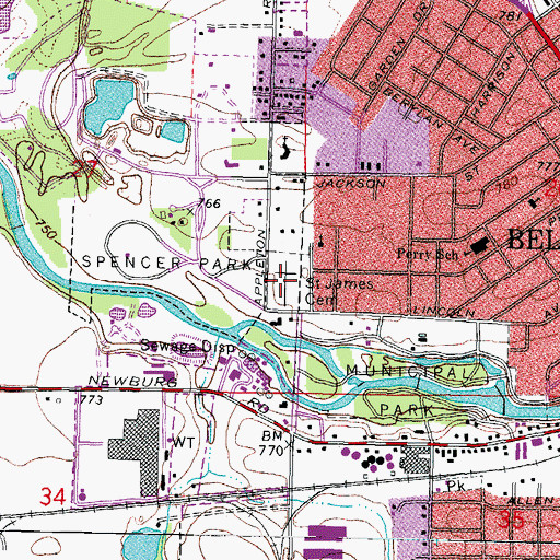 Topographic Map of Saint James Catholic Cemetery, IL