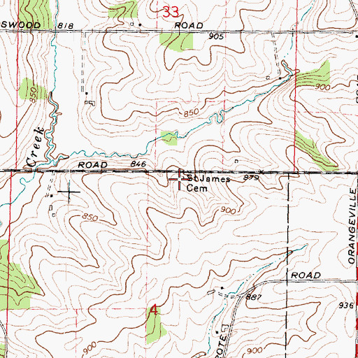 Topographic Map of Saint James Cemetery, IL