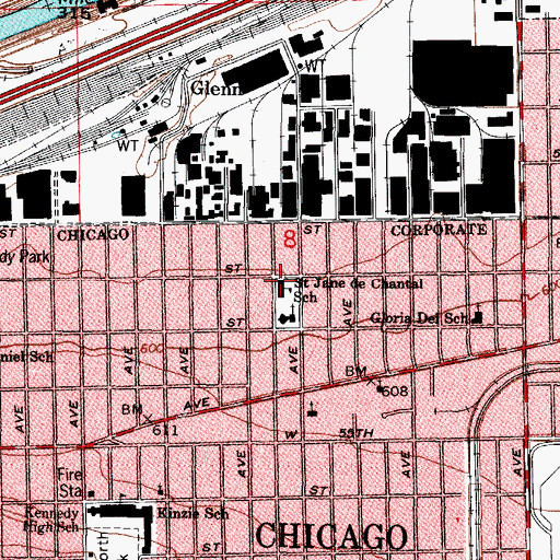 Topographic Map of Saint Jane de Chantal School, IL