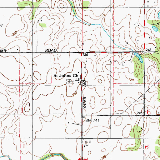 Topographic Map of Saint Johns Church, IL