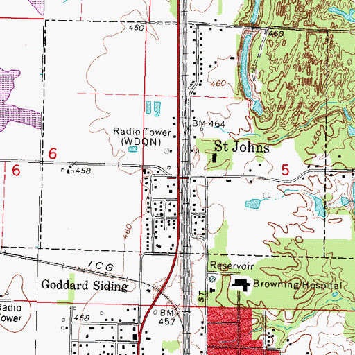 Topographic Map of Saint Johns, IL