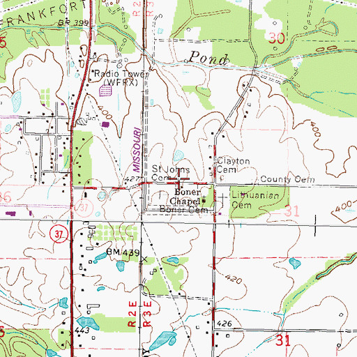 Topographic Map of Saint Johns Cemetery, IL