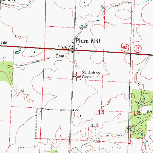 Topographic Map of Saint Johns Evangelical Cemetery, IL