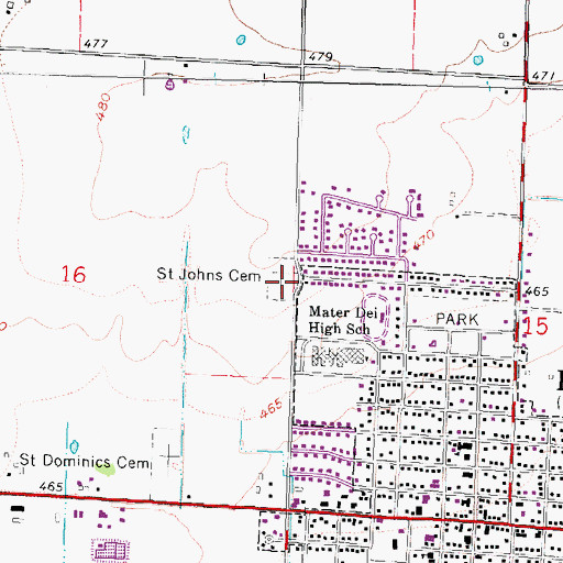 Topographic Map of Saint John Cemetery, IL