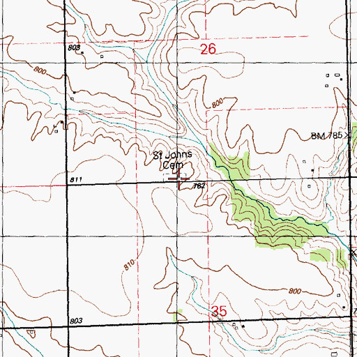 Topographic Map of Saint Johns Cemetery, IL