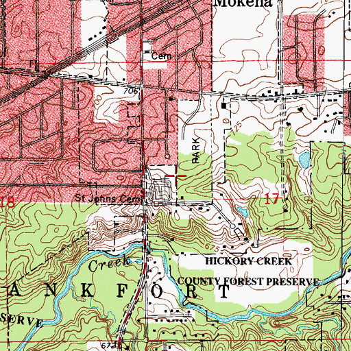 Topographic Map of Saint John's Cemetery, IL