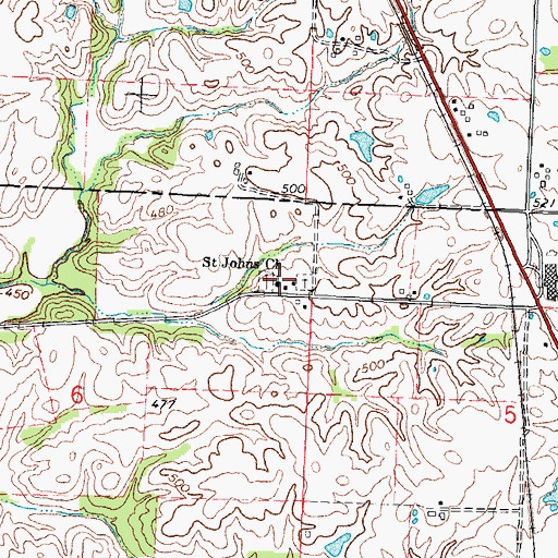 Topographic Map of Saint Johns Church, IL