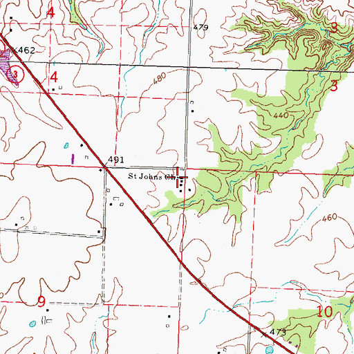 Topographic Map of Saint Johns Church, IL