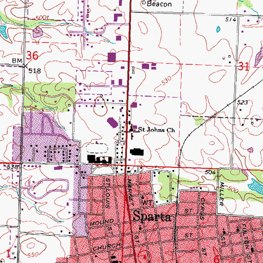 Topographic Map of Saint John Lutheran Church, IL