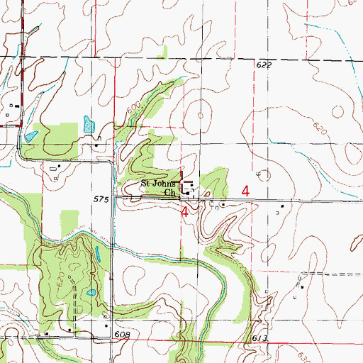 Topographic Map of Saint Johns Church, IL