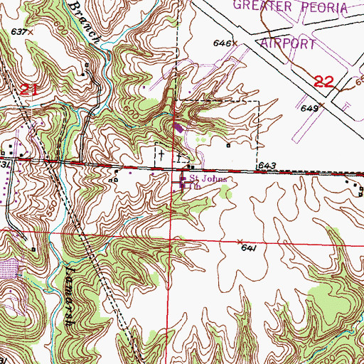 Topographic Map of Saint Johns Church, IL