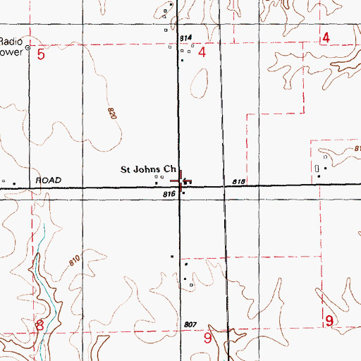 Topographic Map of Saint Johns Church, IL