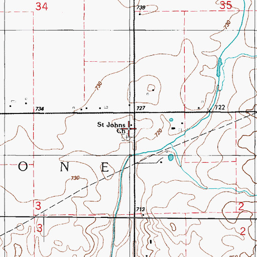 Topographic Map of Saint Johns Church, IL