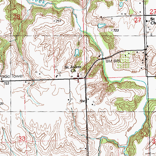 Topographic Map of Saint Johns Church, IL