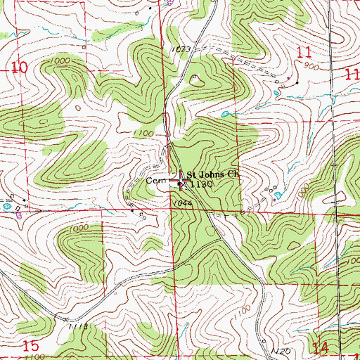 Topographic Map of Saint Johns Church, IL