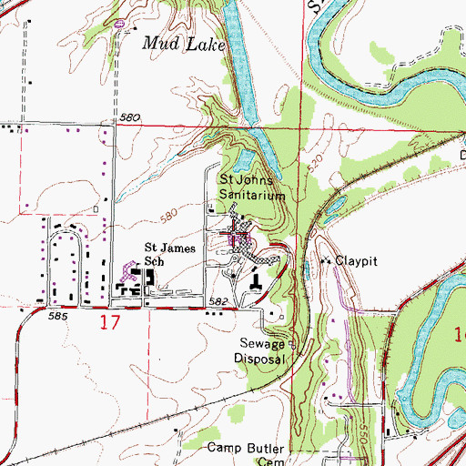 Topographic Map of Saint Johns Sanitarium, IL