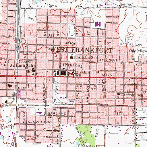 Topographic Map of Saint Johns School, IL