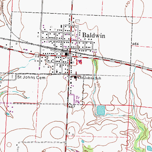 Topographic Map of Saint Johns School, IL