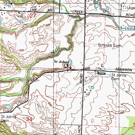 Topographic Map of Saint Johns School, IL