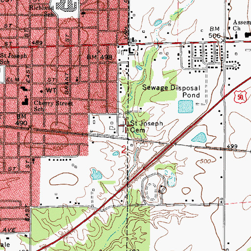 Topographic Map of Saint Joseph Cemetery, IL