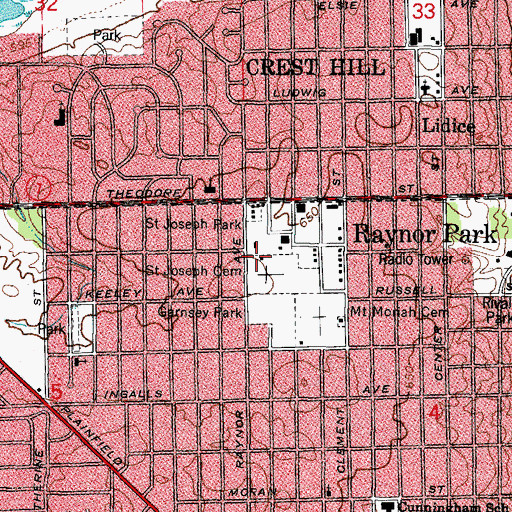 Topographic Map of Saint Joseph Cemetery, IL