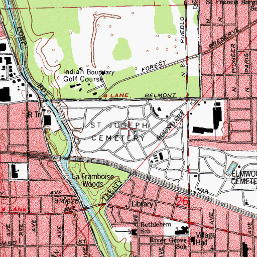 Topographic Map of Saint Joseph Catholic Cemetery and Mausoleums, IL