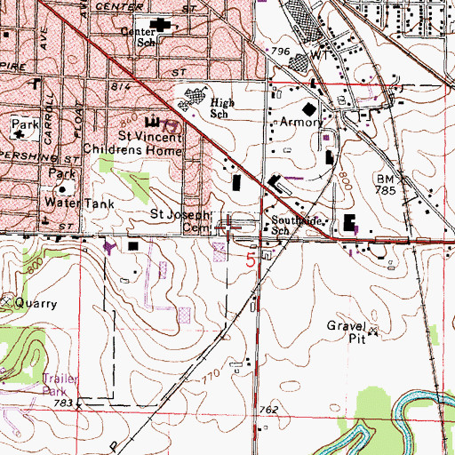 Topographic Map of Saint Joseph Cemetery, IL