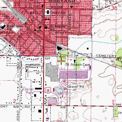 Topographic Map of Saint Joseph Cemetery, IL