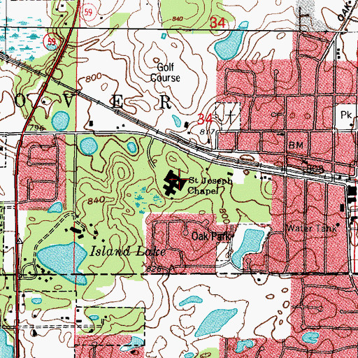 Topographic Map of Saint Joseph Chapel, IL