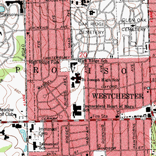 Topographic Map of Saint Joseph High School, IL