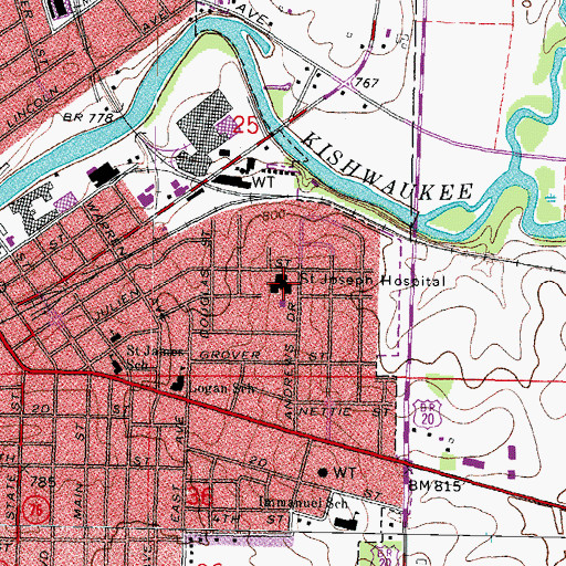 Topographic Map of Saint Joseph Hospital (historical), IL