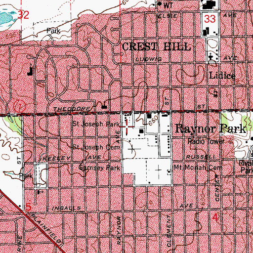 Topographic Map of Saint Joseph Park, IL