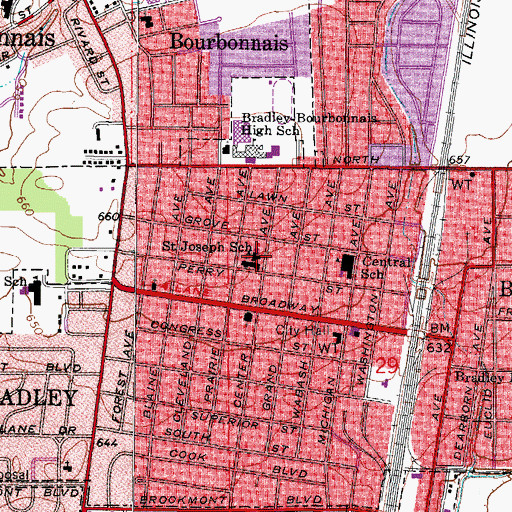 Topographic Map of Saint Joseph School, IL